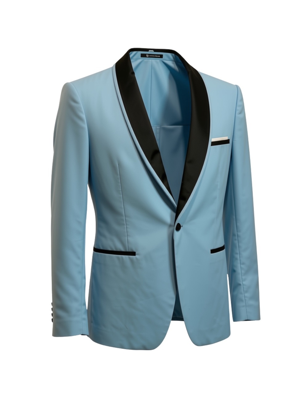 Light Blue Shawl Lapel Tuxedo Jacket with Black Trim